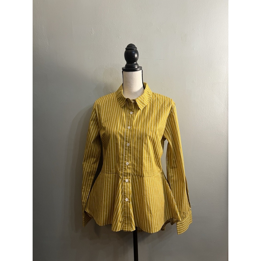 SAY WHAT? Striped Peplum Blouse Women Yellow Size XL